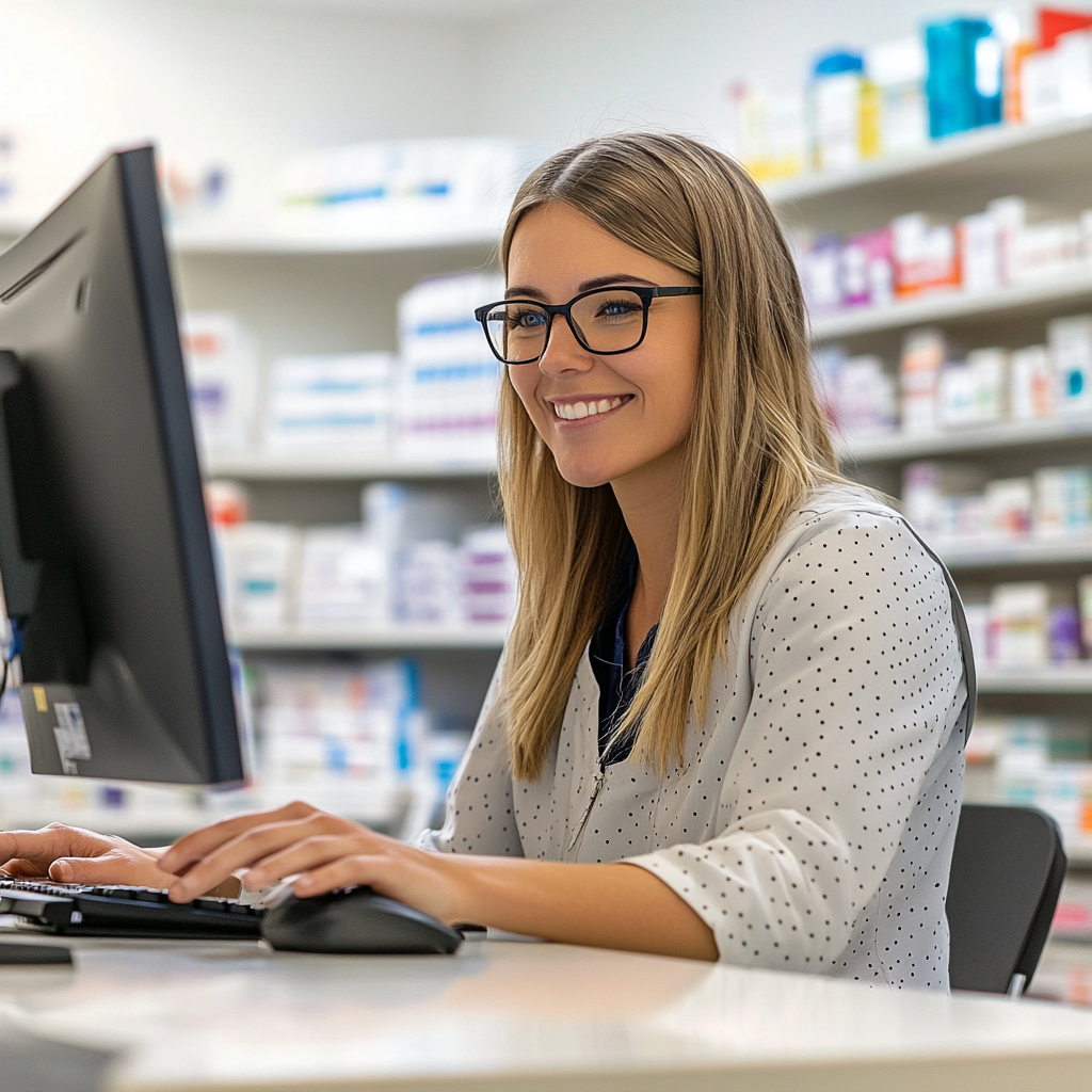 Eine Apothekerin bearbeitet das Rezept eines Onlinekunden